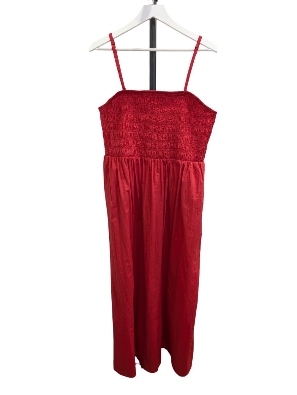 NEW Old Navy Smocked Cami Maxi Dress XL Red Cotton Poplin Pockets Fit Flare